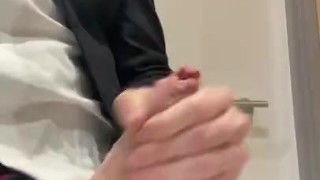 Suited manager masturbating at work - horny, hard and uncut straight guy cumming