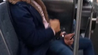 Jerking off in public on city bus with cumshot