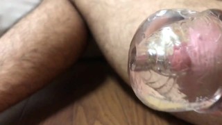 透明オナホールに中出し　射精　オナホ