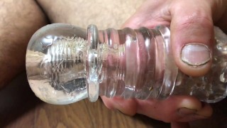 透明オナホールに中出し　射精　オナホ