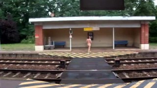 risky public jerkoff at train station