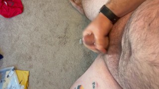 Dad Bod plays with limp cock until it's hard and blows