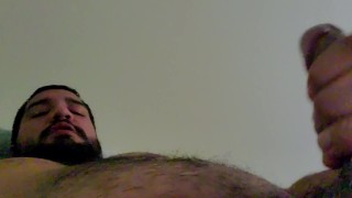 Straight Muscle Bear Masturbating Real Quick Before Going Back To Work with Cum Shot