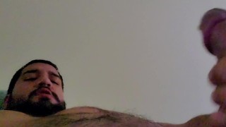 Straight Muscle Bear Masturbating Real Quick Before Going Back To Work with Cum Shot