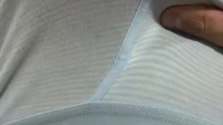 Rubbing Japanese dick over the underwear big head hard cock
