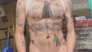 Beermunkie hot white trash smoker jerks his big cock while smoking 