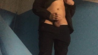 Guy in a sportwear cum in the stairwell