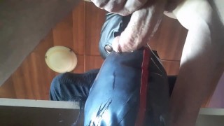 Hogtied in pantyhose and high heels, rough deeptrhroat and huge load of cum in her mouth