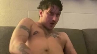 After shower solo jerk off. Young guy cums twice 