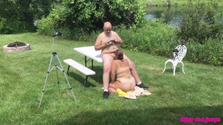 Missy Sucking Georges Dick Outdoors - A View From Behind