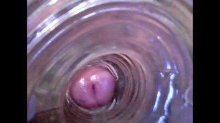 Cumshot inside onahole with Endoscope