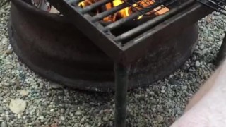 Cooking Food & Jerking By The Campfire, Cumming All Over My Meat, Then Pissed On The Fire To Put Out