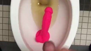 Tasting my own Piss & Cum off of a suction cup dildo that was left in the toilet bowl for me to suck