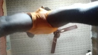 Took Off My Piss wetted Orange Pant Massage My Soft Dick and Balls