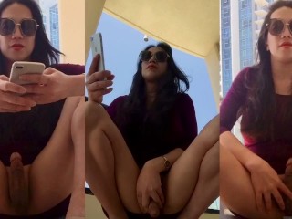 asian shemale ramp in hotel balcony showing her cock