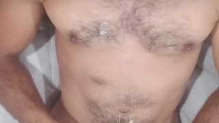 Beefy hung dude nicely masturbates till thick ejaculation, sweet voyeur cam