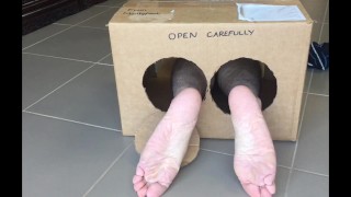 Surprise Delivery series - Striped bed socks Big Male Feet to Worship inside - Manlyfoot