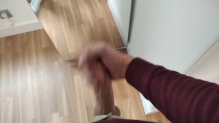 Amateur Man Jerking Big Cock Very Hard and Venous Before Meeting at Work