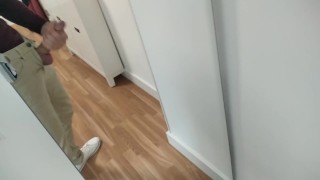 Amateur Man Jerking Big Cock Very Hard and Venous Before Meeting at Work