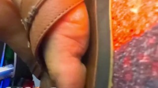 Feet flip flop play under bed