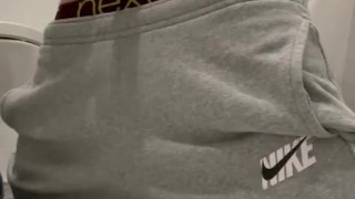 Lad in trackies strokes his dick and cums on floor