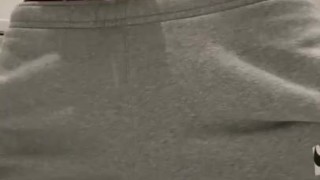 Lad in trackies strokes his dick and cums on floor