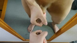 【個人撮影】包茎の全身鏡の前で射精オナニー