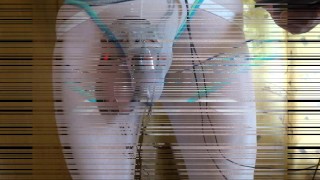 Estim e-stim electro cumming with chastity cage through panties