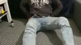 Watching porn and wanking my big cock hard, my thighs looking good!