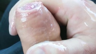 Ediging in car with heavy precum and dribbling cum shot