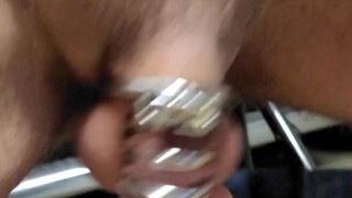 Chastity Caged Moaning Dildo Riding