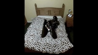 Teased by wand in self bondage latex hogtie