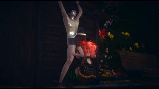 Witch has sex with wet clothes in the rain
