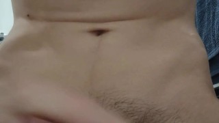 Chav lad wanks his cock and cums close to cam 