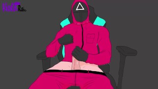 Squid Game masked man masturbates while sitting on a gamer chair - Squid game hentai porn