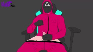 Squid Game masked man masturbates while sitting on a gamer chair - Squid game hentai porn