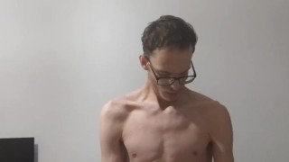 Very skinny musculy teen flexes his body muscels and shows his physique