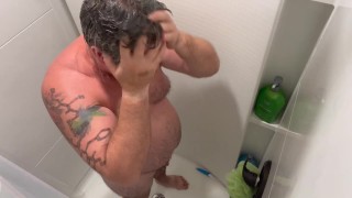Dad Bod shower with dildo ass play