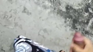 Hot guy jerking off his big cock with his new toy in a public place 🔥🍆