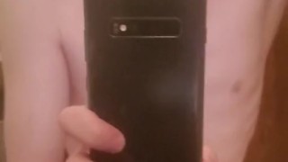 Twink plays with a 10 inch dildo after a shower