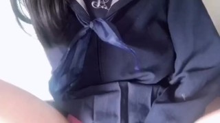 制服でローター潮吹きオナ♡パンツが濡れてオマンコがスケスケ♡♡