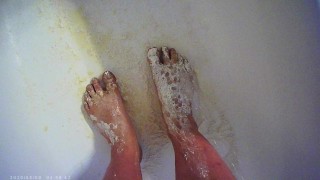 Pissing on Flour Covered Feet and Toes