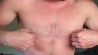 Nipple play, stroke with my quads, ginger stud cum