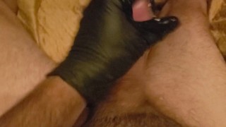 Close up glove stroke cum shot 