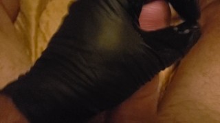 Black glove stroke with cum