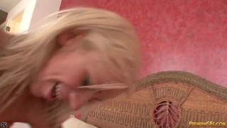 Blonde Horny Babe get caught after having a shower wants to fucked.