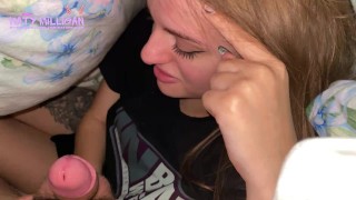 UNDER THE BLANKET TO GIVE HIM A BLOWJOB
