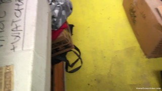 Blonde wife with big tits gets sucks dick in the garage