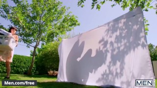 Men - Muscular Tattooed Man Markus Kage Fucks The Gardener Benjamin Blue Hard In The Yard