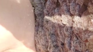 Risky cute pussy flash on public beach